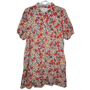 The Native One Womens Colorful Floral Cottagecore Button Shirt Dress Medium
